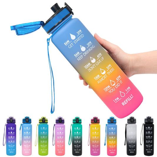 1L Tritan Sports Water Bottle With Time Marker Fitness BPA Free