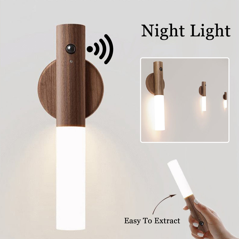 Auto LED USB Motion Sensor Magnetic Wood Wireless Night Light