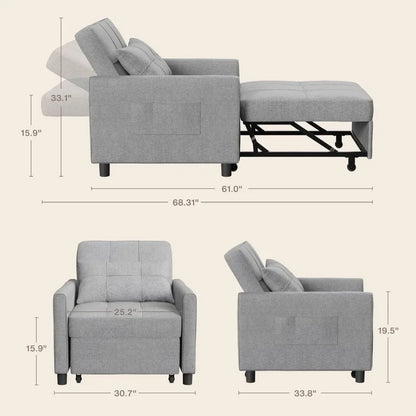 Convertible 3-in-1 Adjustable Sleeper Chair Pullout Sofa Bed with Modern Linen Fabric