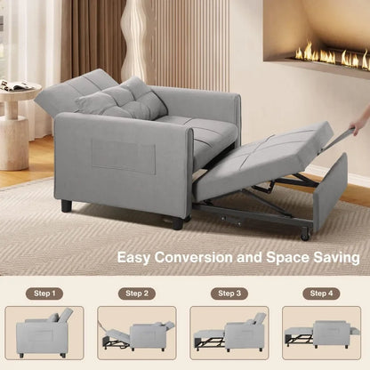 Convertible 3-in-1 Adjustable Sleeper Chair Pullout Sofa Bed with Modern Linen Fabric