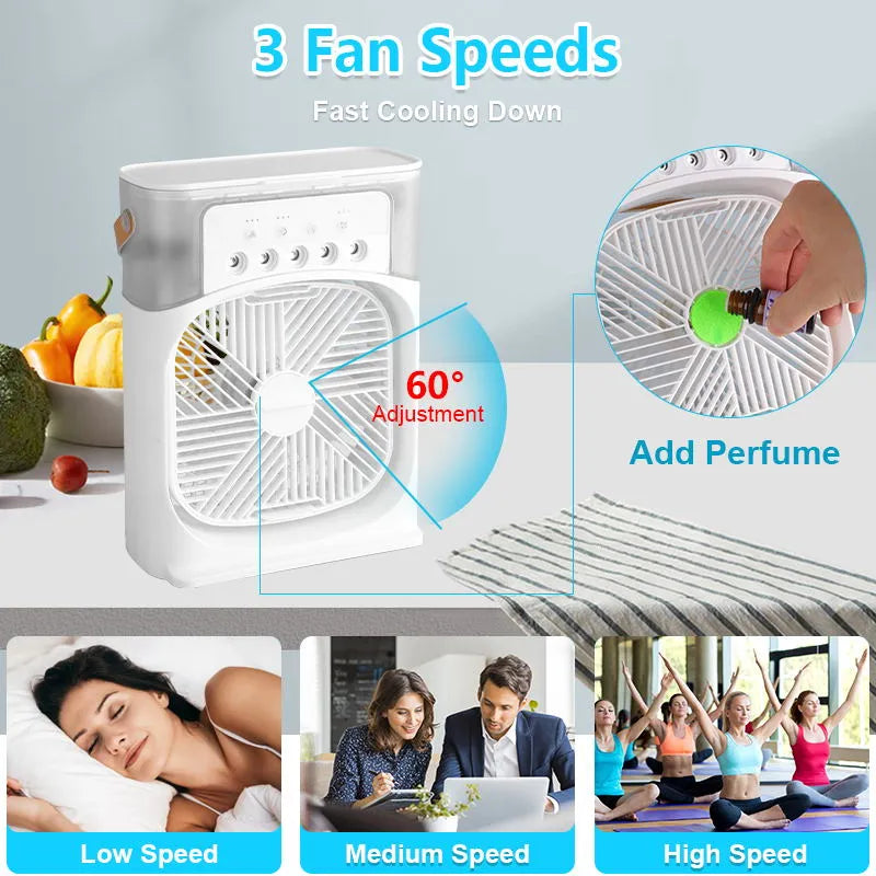 3-in-1 Portable Fan & Air Conditioner with LED Night Light