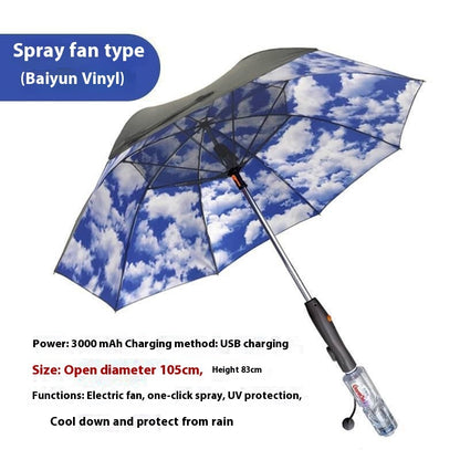 Cooling Spray Sun Umbrella With Fan And Sprinkler