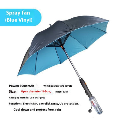 Cooling Spray Sun Umbrella With Fan And Sprinkler