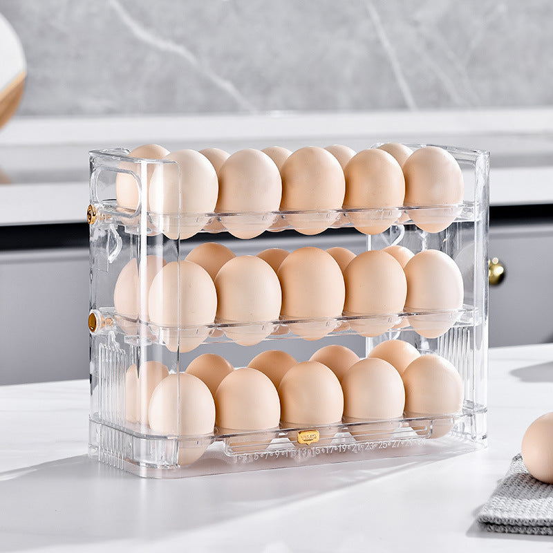 Flippable 3-Layer Egg Storage Container for Refrigerator