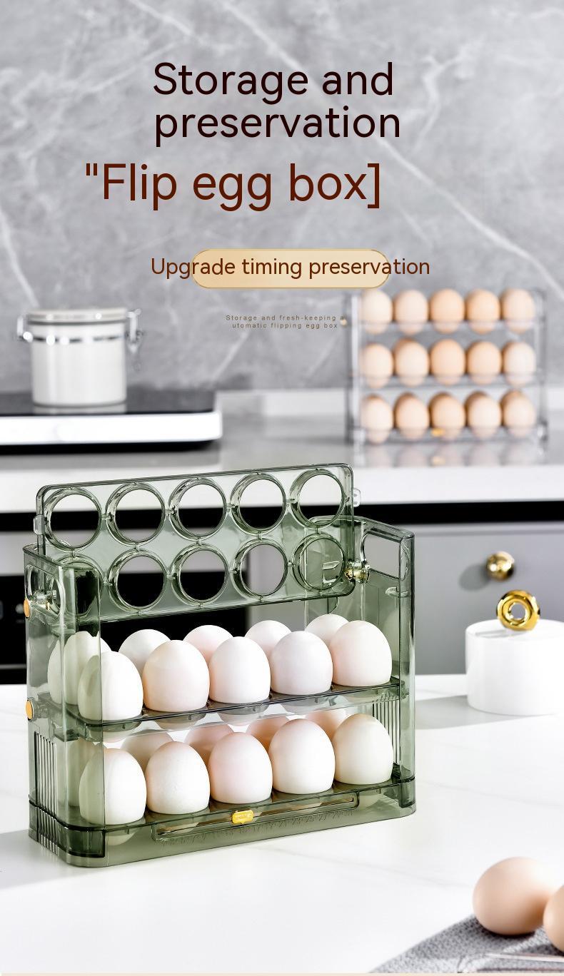 Flippable 3-Layer Egg Storage Container for Refrigerator