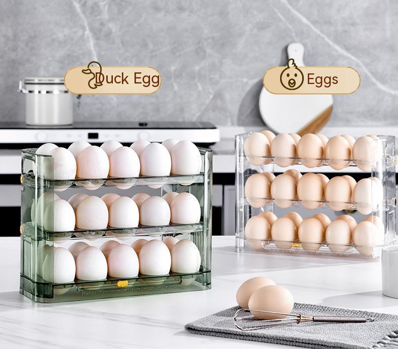 Flippable 3-Layer Egg Storage Container for Refrigerator