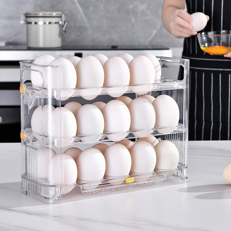 Flippable 3-Layer Egg Storage Container for Refrigerator