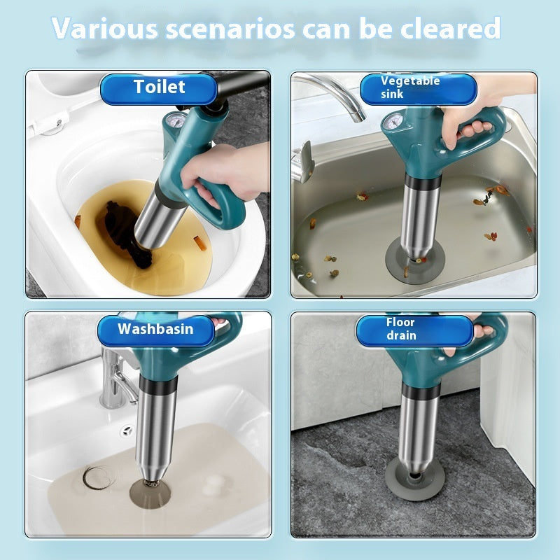 High-Pressure Toilet & Drain Unclogging Stainless Steel Air Drain Blaster