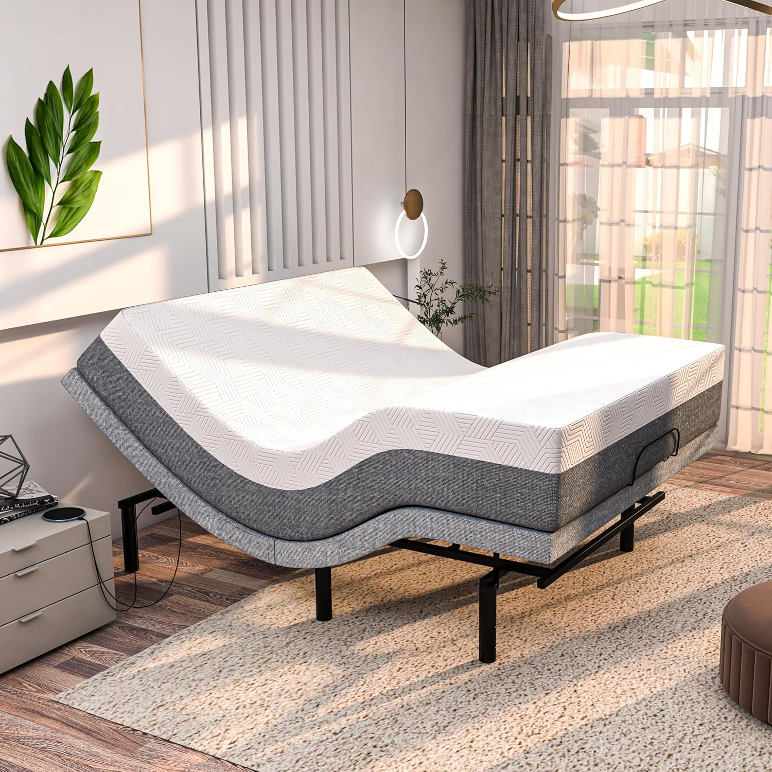 Smart Adjustable Bed with Foldable Metal Frame