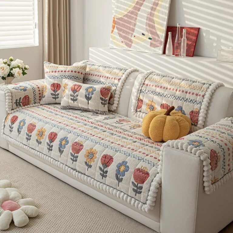 Quilted Sofa Cushion Embroidery Anti-slip Sofa Cover