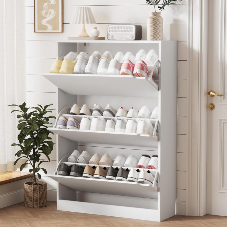 Slim Shoe Rack with 3 Flip Drawers