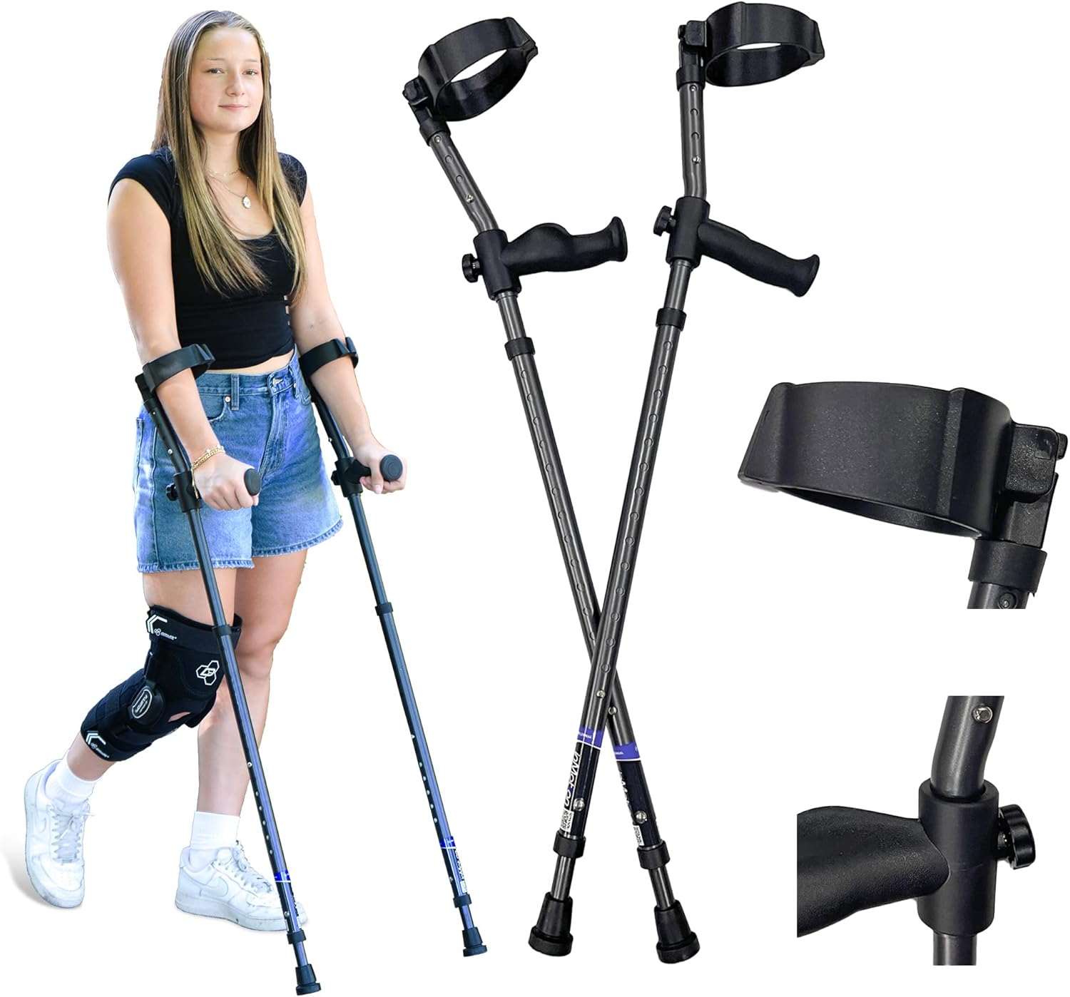 Adjustable Underarm Crutches with Elbow Support