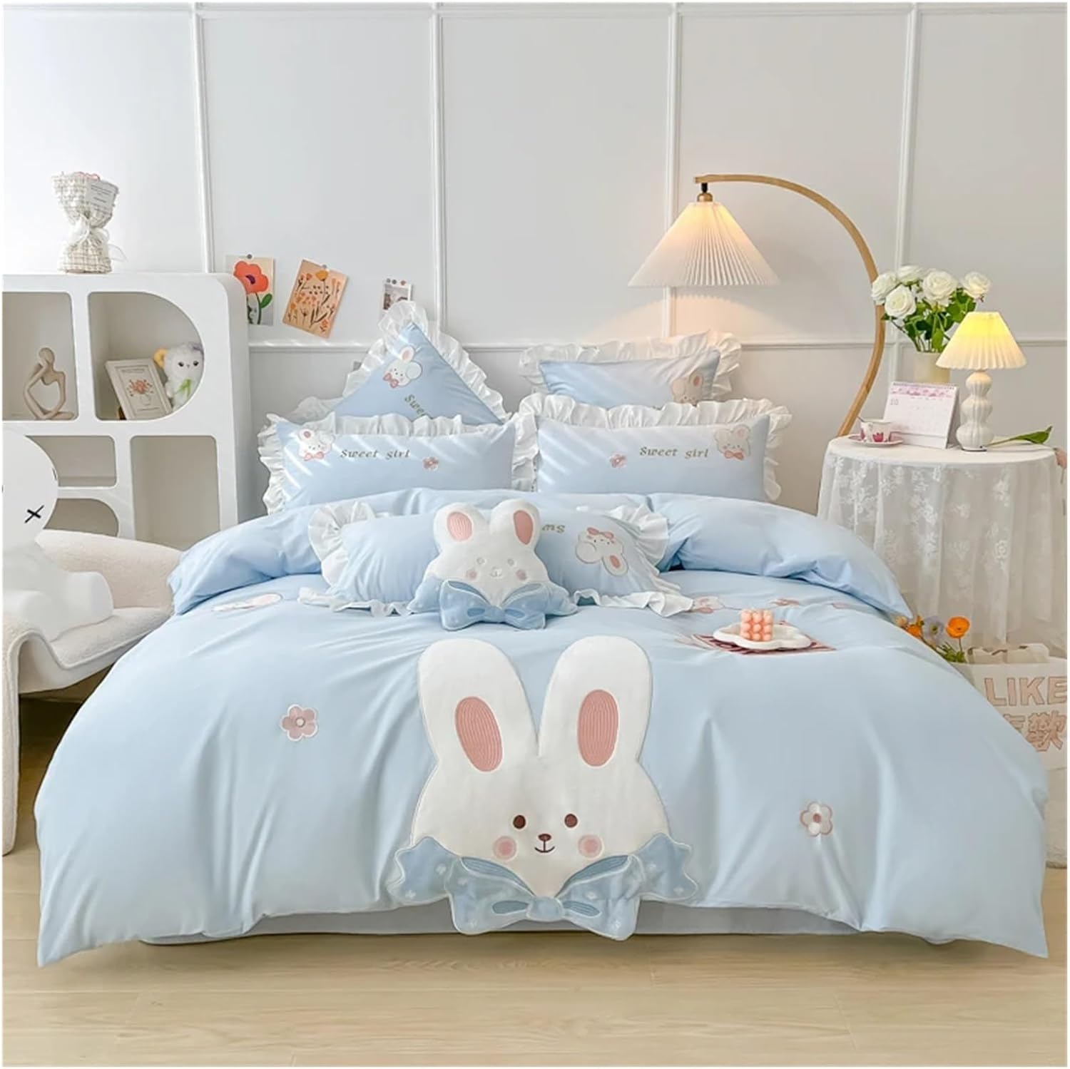 Cotton Cute Rabbit Applique Girl Bedding Set