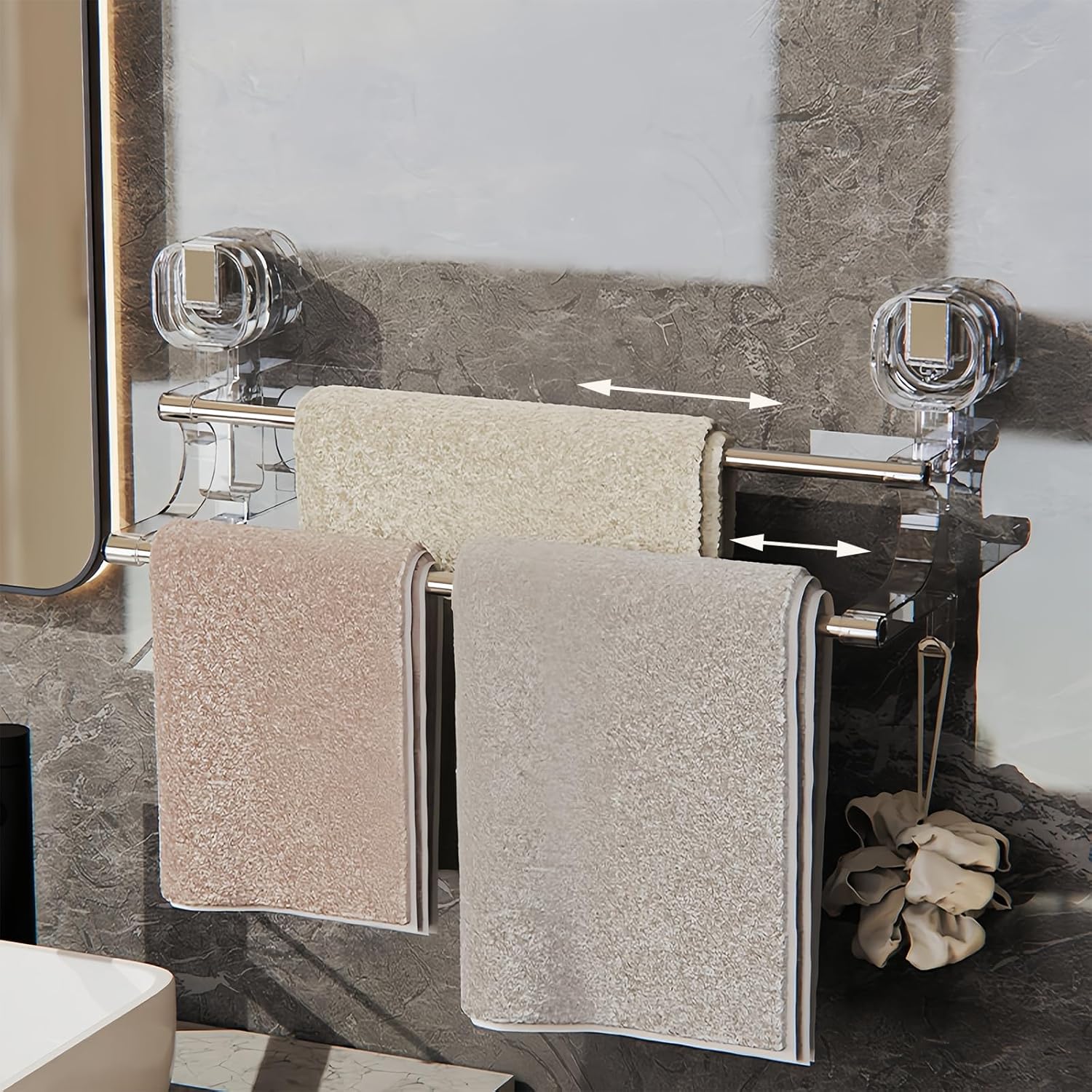 No-Punch Suction Cup Double Towel Rack