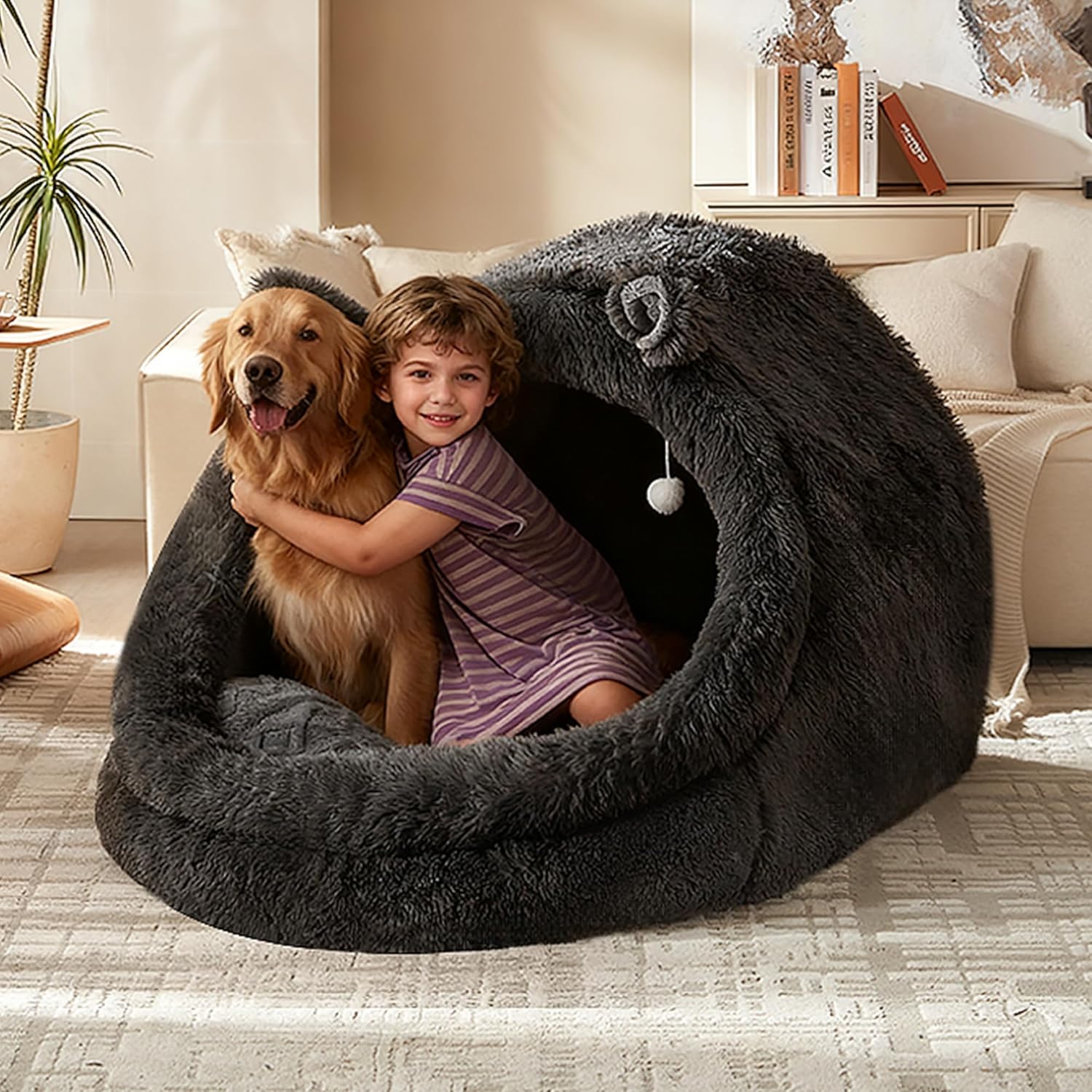 Extra Large Plush Pet Bed with Canopy