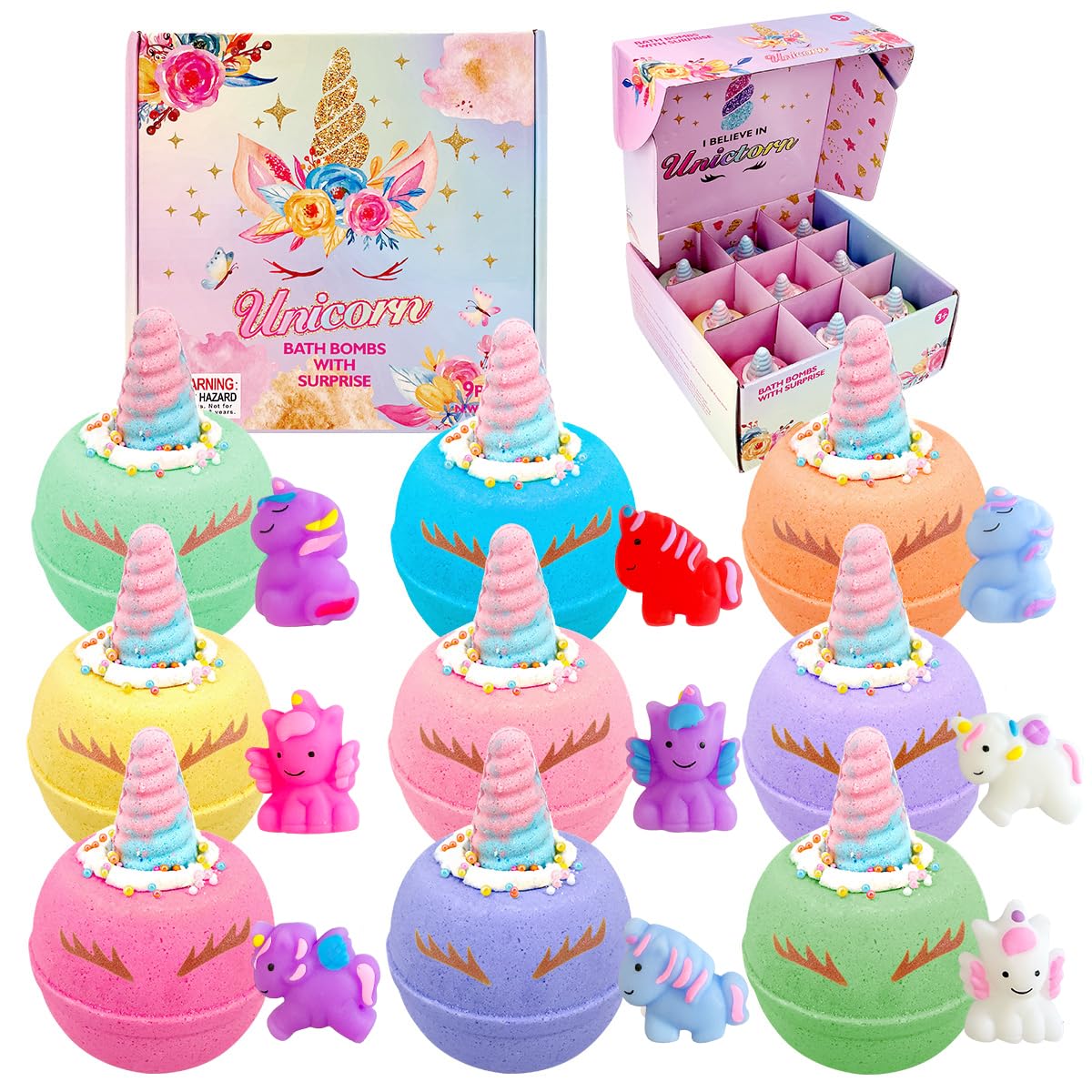 Unicorn Bath Bombs for Kids with Surprise Squishy Toys Inside